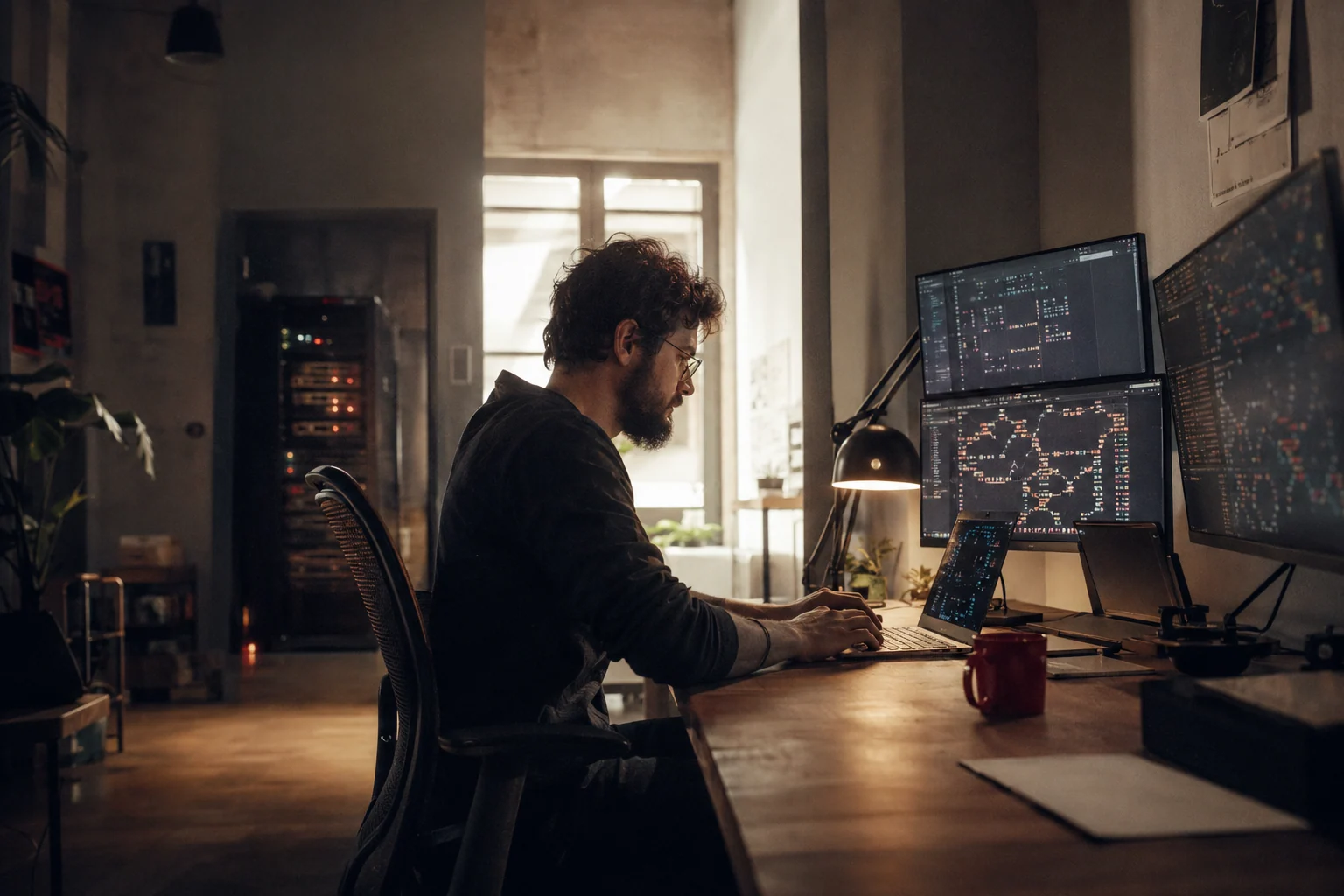 Un développeur back-end travaille sur son environnement technique