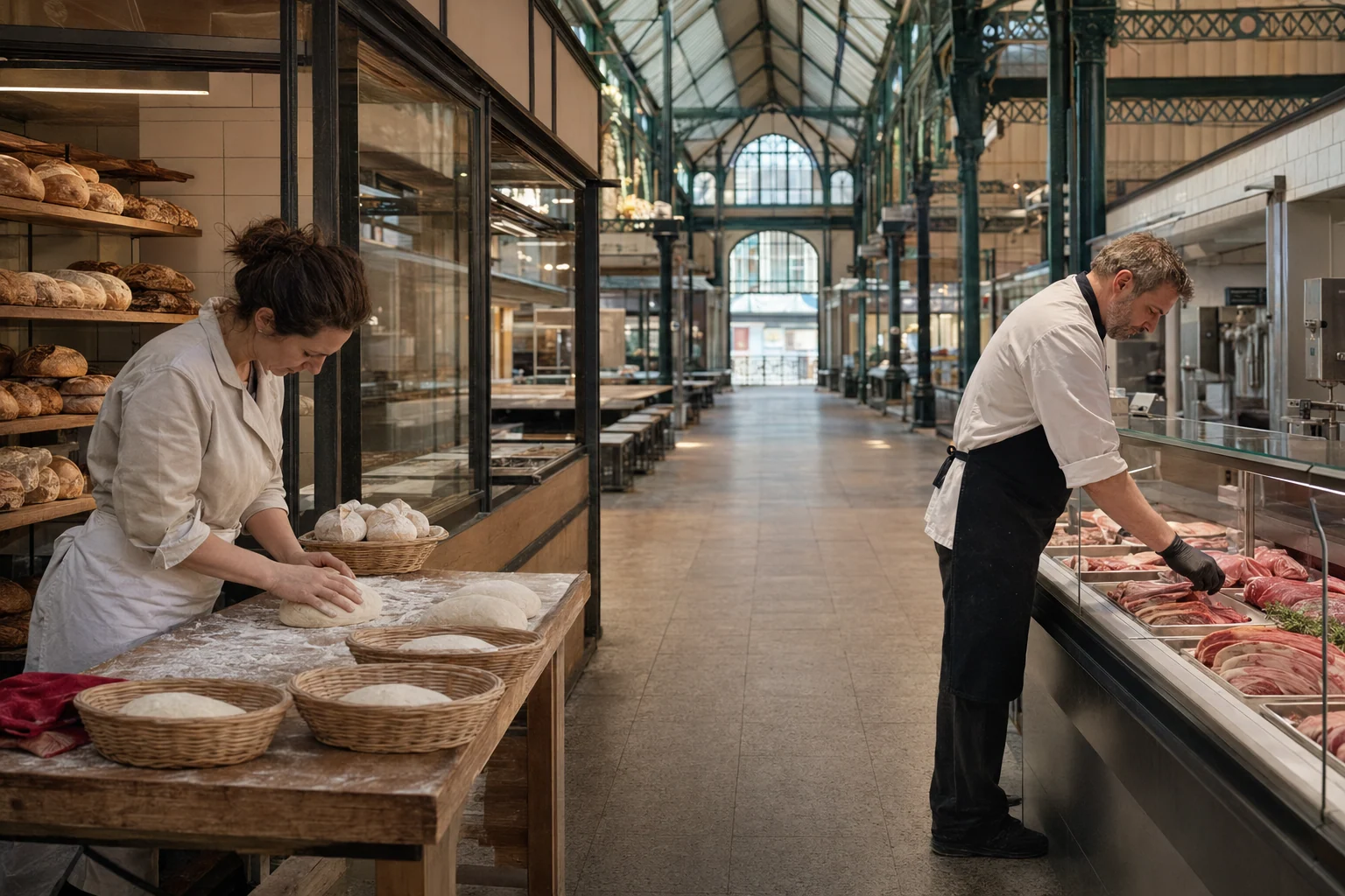 Boulanger / Boulangère et Boucher / Bouchère dans leurs environnements de travail