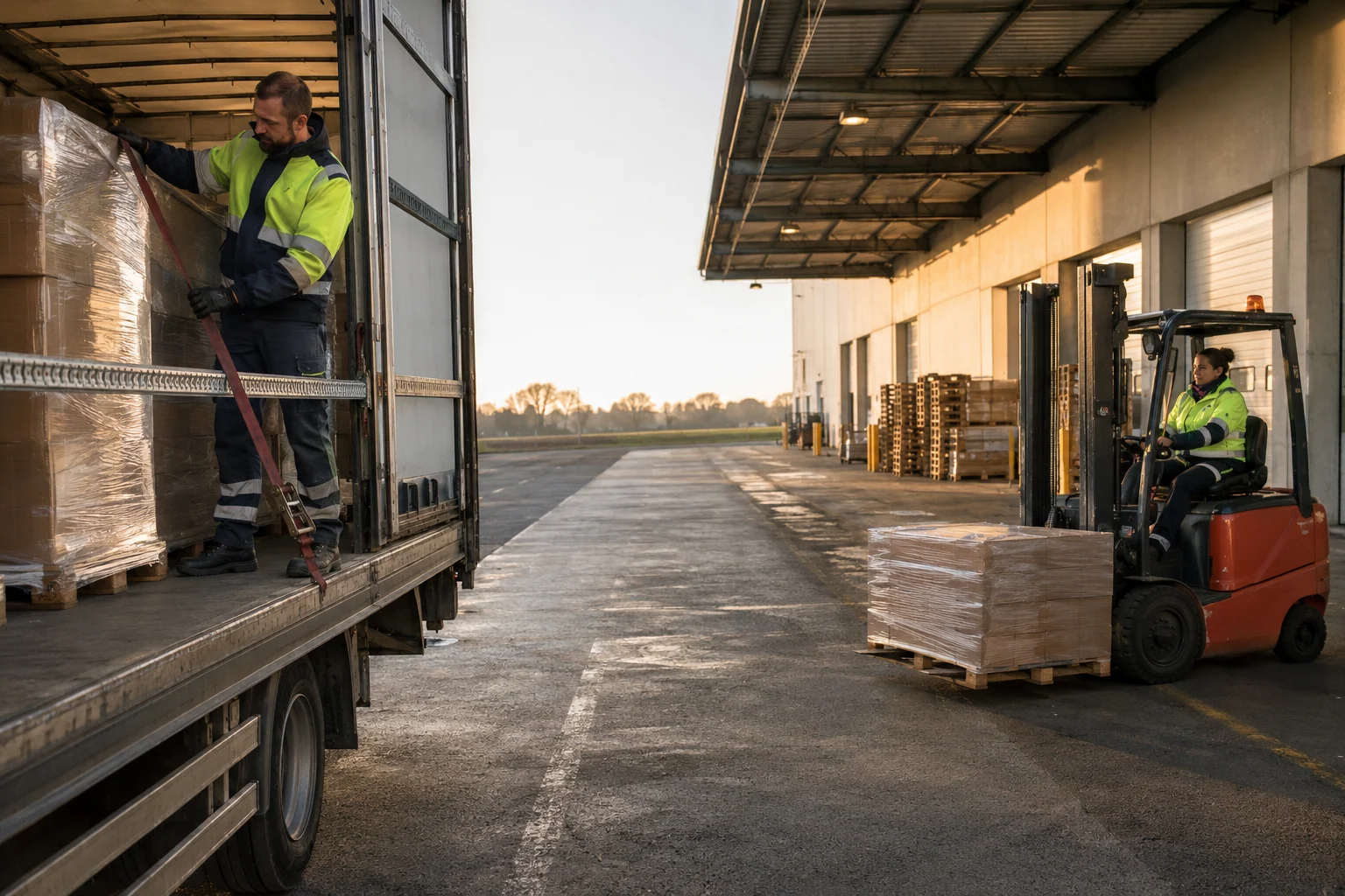 Chauffeur et Cariste dans leurs environnements de travail