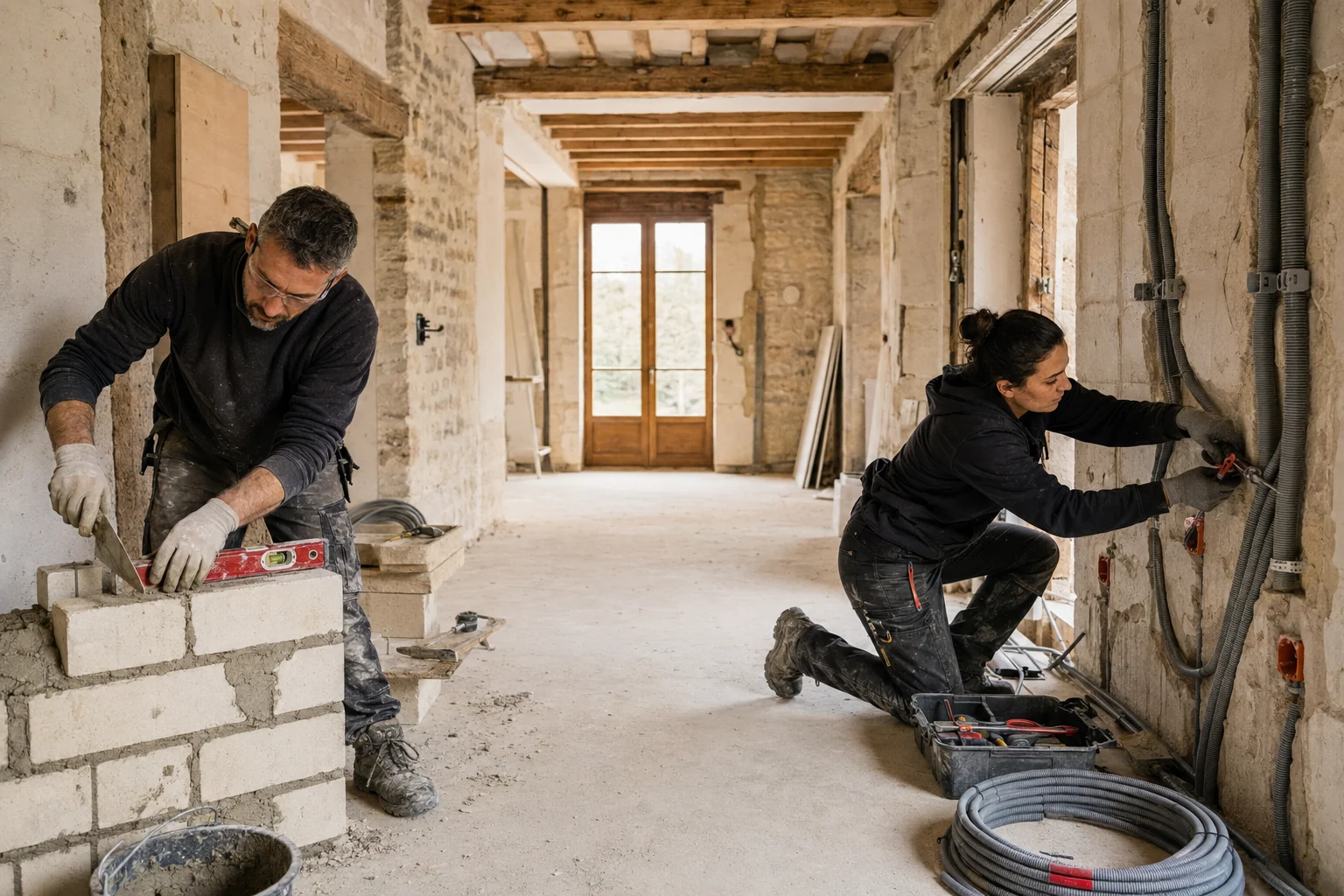 Maçon et Électricien / Électricienne dans leurs environnements de travail
