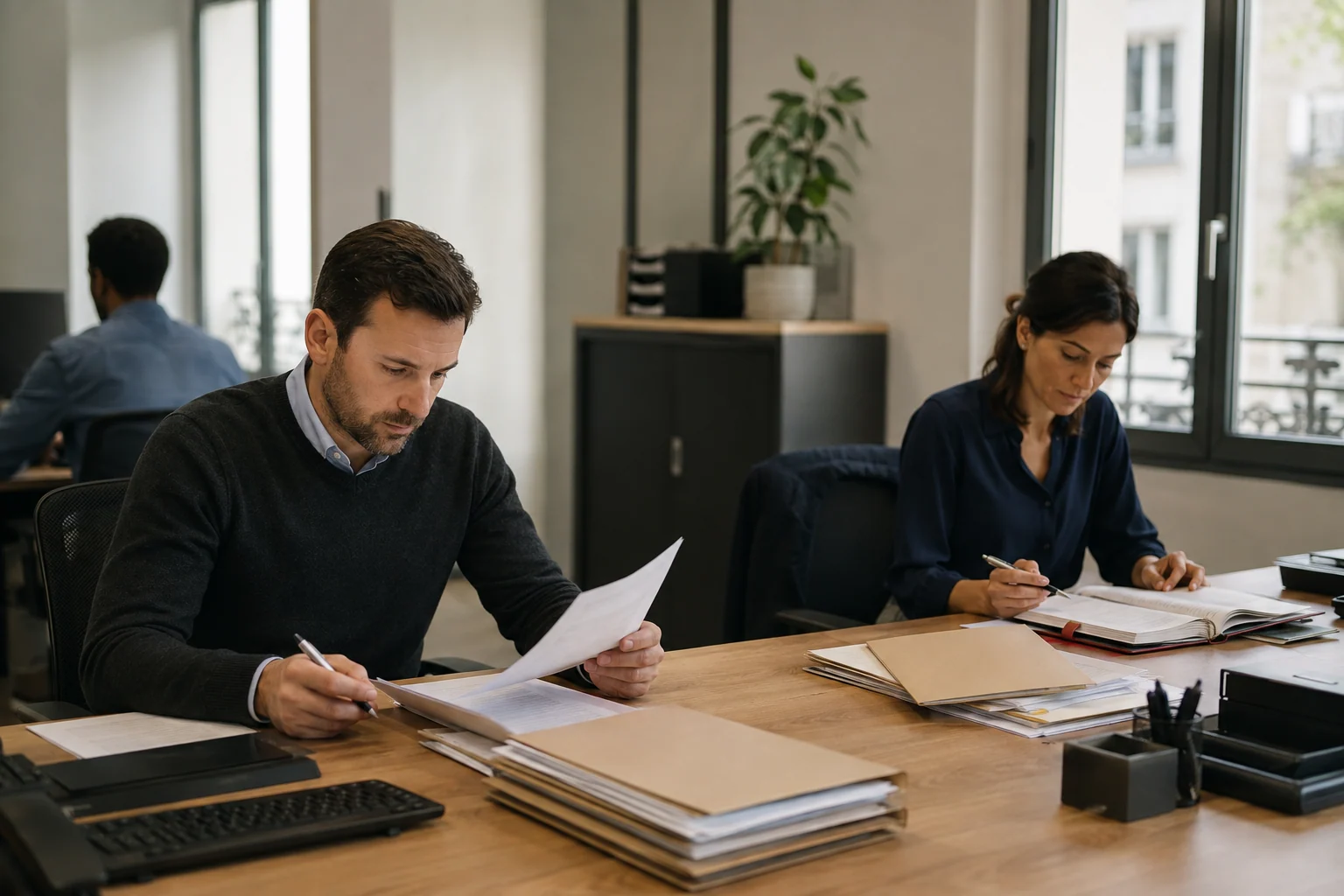 Une équipe administrative traite des dossiers