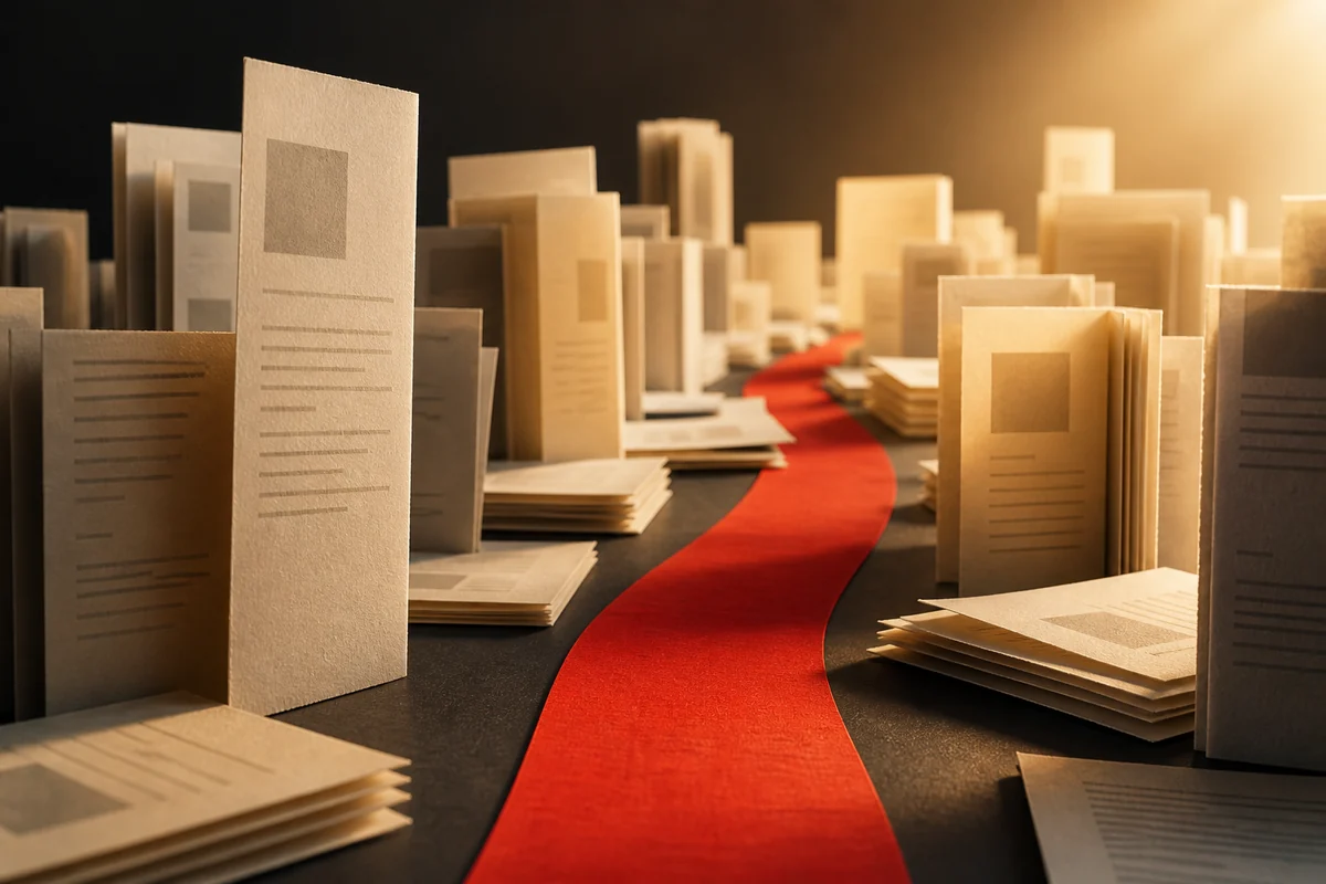 Un chemin rouge traverse une collection d’offres d’emploi